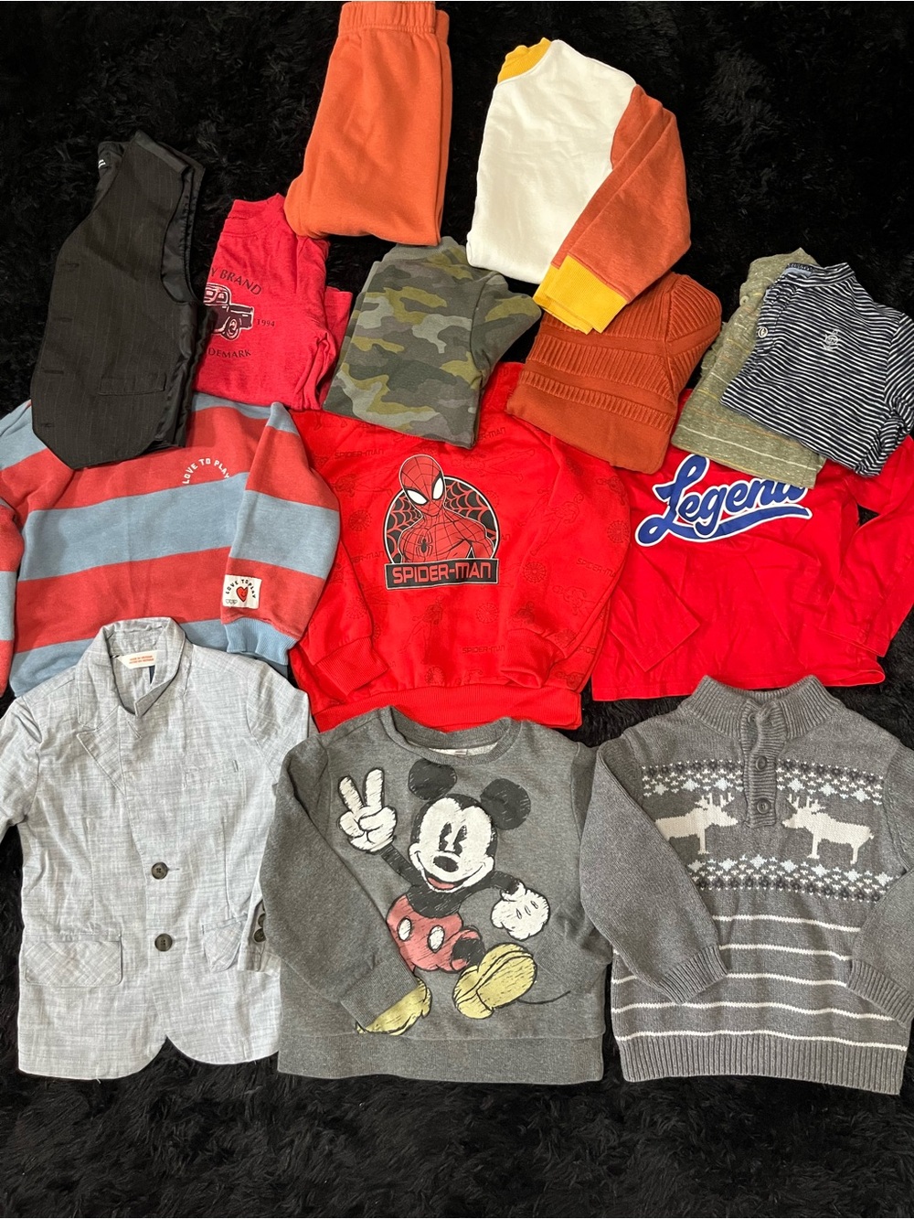 Huge Big Boy 4T Bundle Warm Winter Clothes Set Mickey Spider-Man Long Sleeve